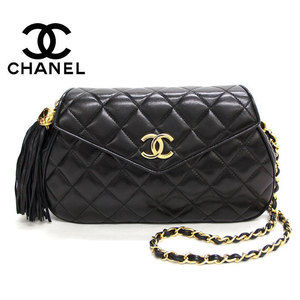 Chanel Shoulder Bag Tassel Black Matelasse Charm Chain